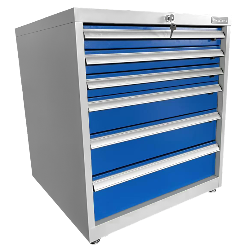 RackZone Industrial Six Drawer Cabinet with locking doors and top lock.