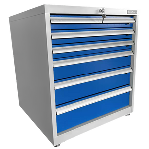 RackZone Industrial Six Drawer Cabinet with locking doors and top lock.