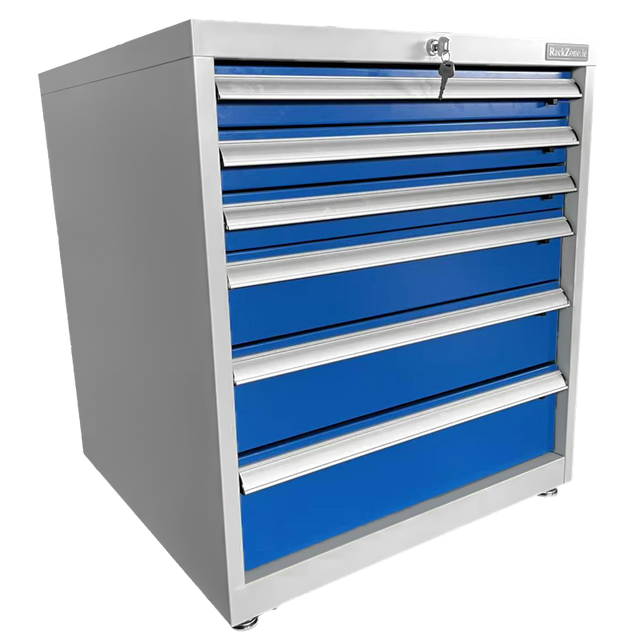 RackZone Industrial Six Drawer Cabinet with locking doors and top lock.
