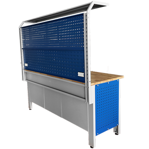 RackZone Industrial Workbench, grey/blue, 2000H x 2100W x 600D, wood top.