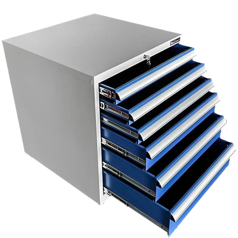 RackZone Industrial Six Drawer Cabinet, steel, blue, on white background.