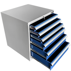 RackZone Industrial Six Drawer Cabinet, steel, blue, on white background.
