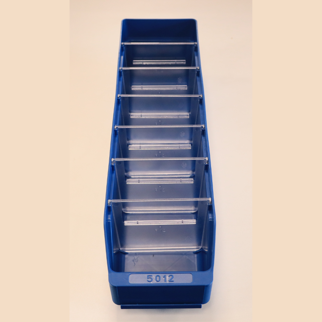RackZone Standard Shelf Bin ST5012, 500x120x95mm, blue with eight dividers.