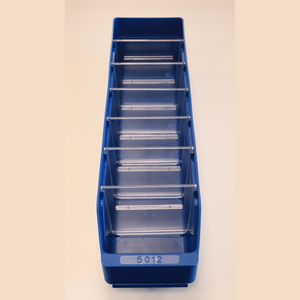 RackZone Standard Shelf Bin ST5012, 500x120x95mm, blue with eight dividers.