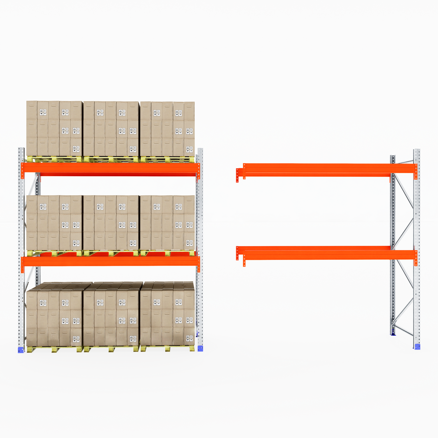 RackZone Pallet Racking 1100mm Depth - Starter: one full, one empty shelf shown.