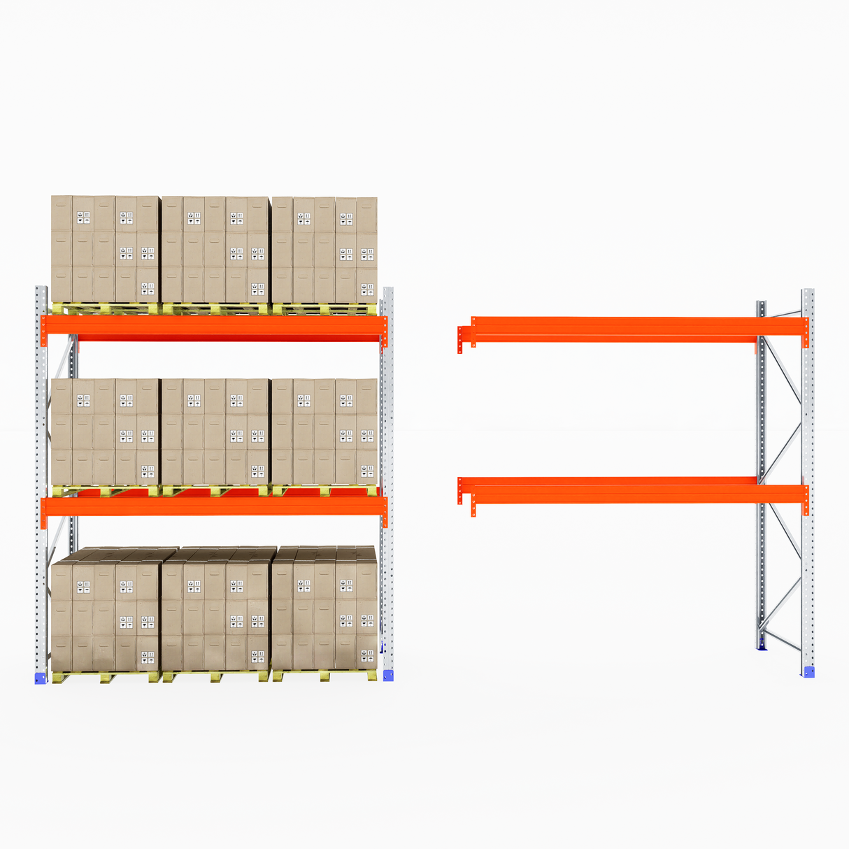 RackZone Pallet Racking 1100mm Depth - Starter: one full, one empty shelf shown.