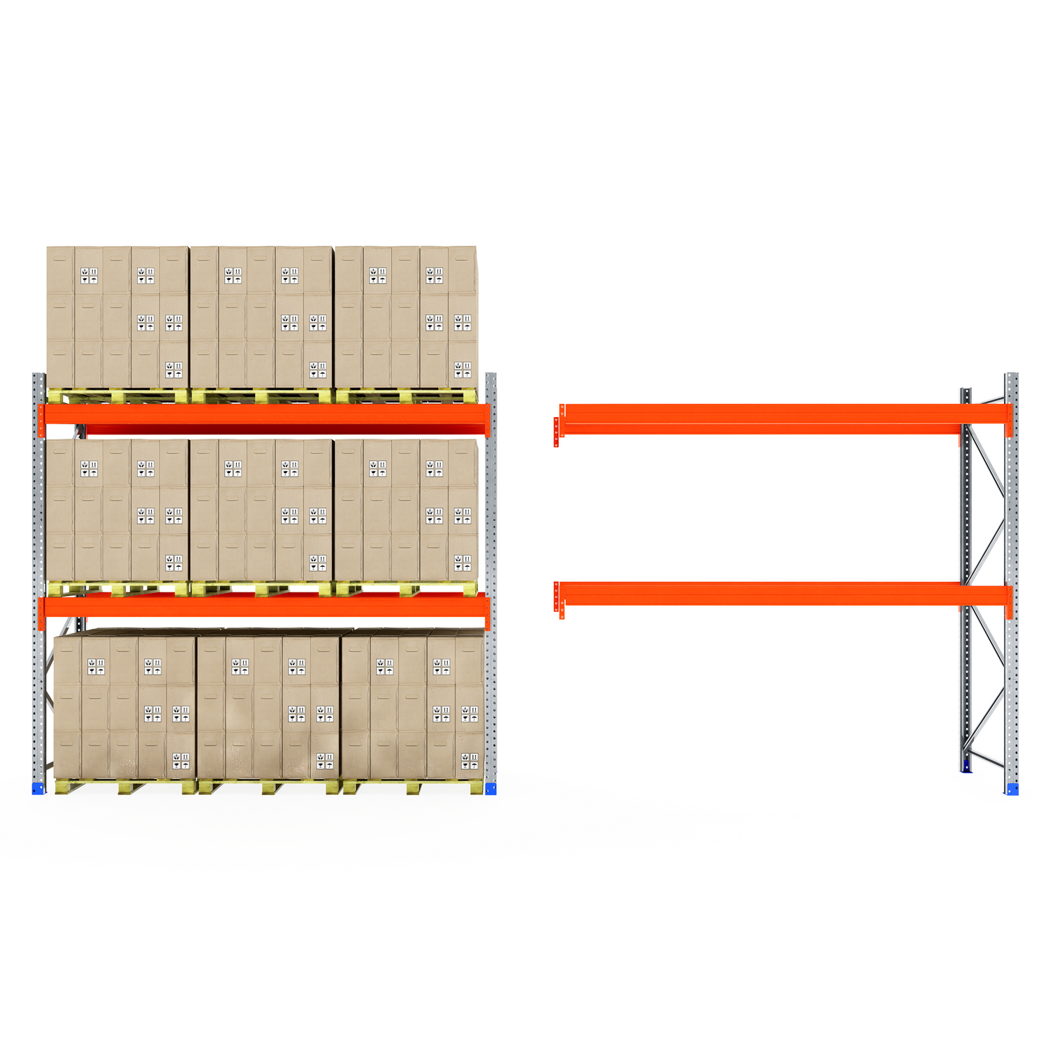 Warehouse shelves with stacked boxes and RackZone Pallet Racking Extender.