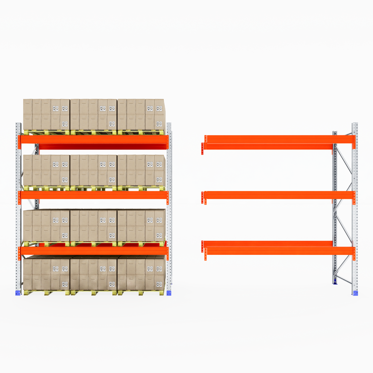 RackZone Pallet Racking 1100mm Depth (Starter) beside identical empty unit.