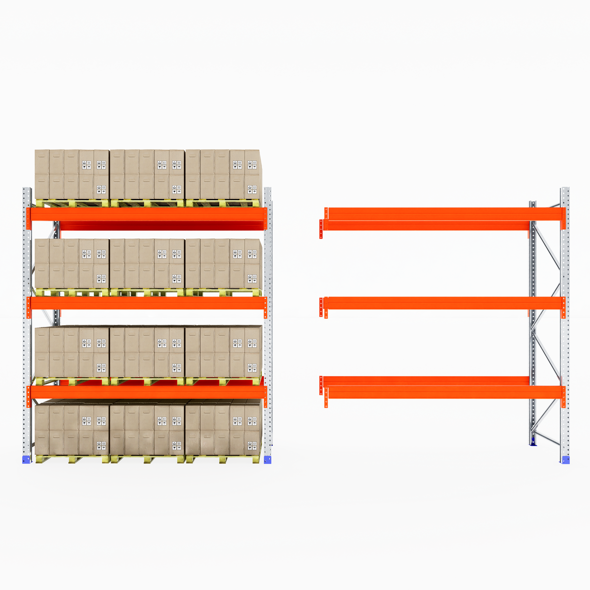 One unit with boxes, one empty RackZone Pallet Racking 1100mm Extender.