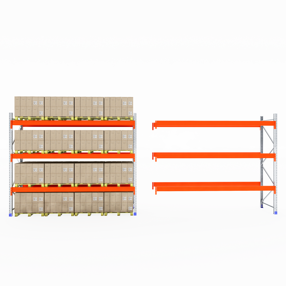 Two RackZone Pallet Racking Extenders: one loaded, one empty.
