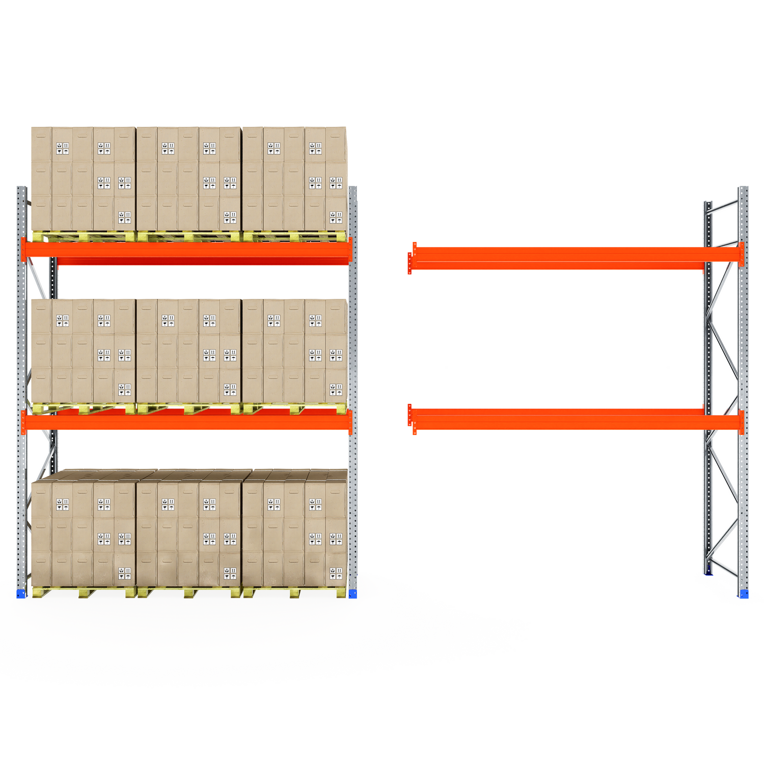 One RackZone Pallet Racking 1100mm shelf with boxes, one shelf empty.