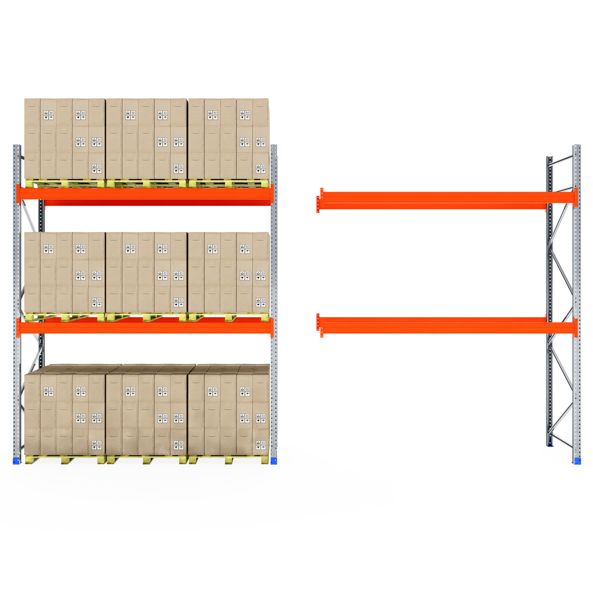 One RackZone Pallet Racking 1100mm shelf with boxes, one shelf empty.