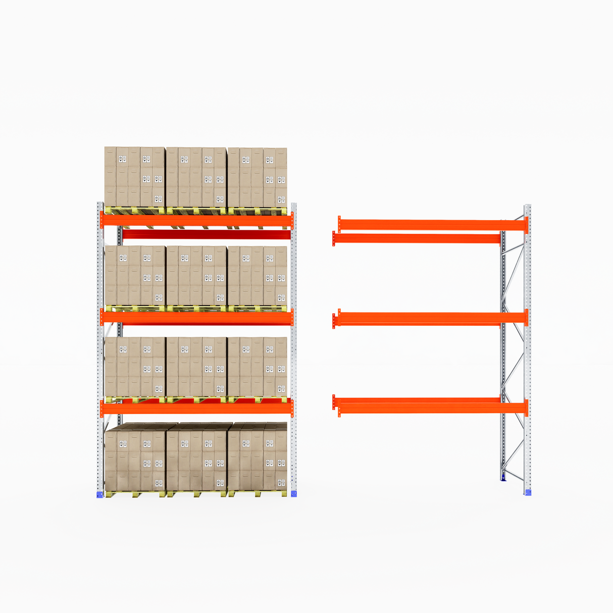 Two RackZone Pallet Racking 1100mm Extenders: one full, one empty.