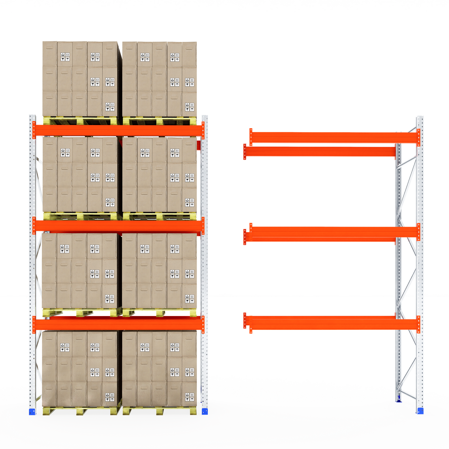 One pallet rack with boxes, one empty RackZone 1100mm extender racking.