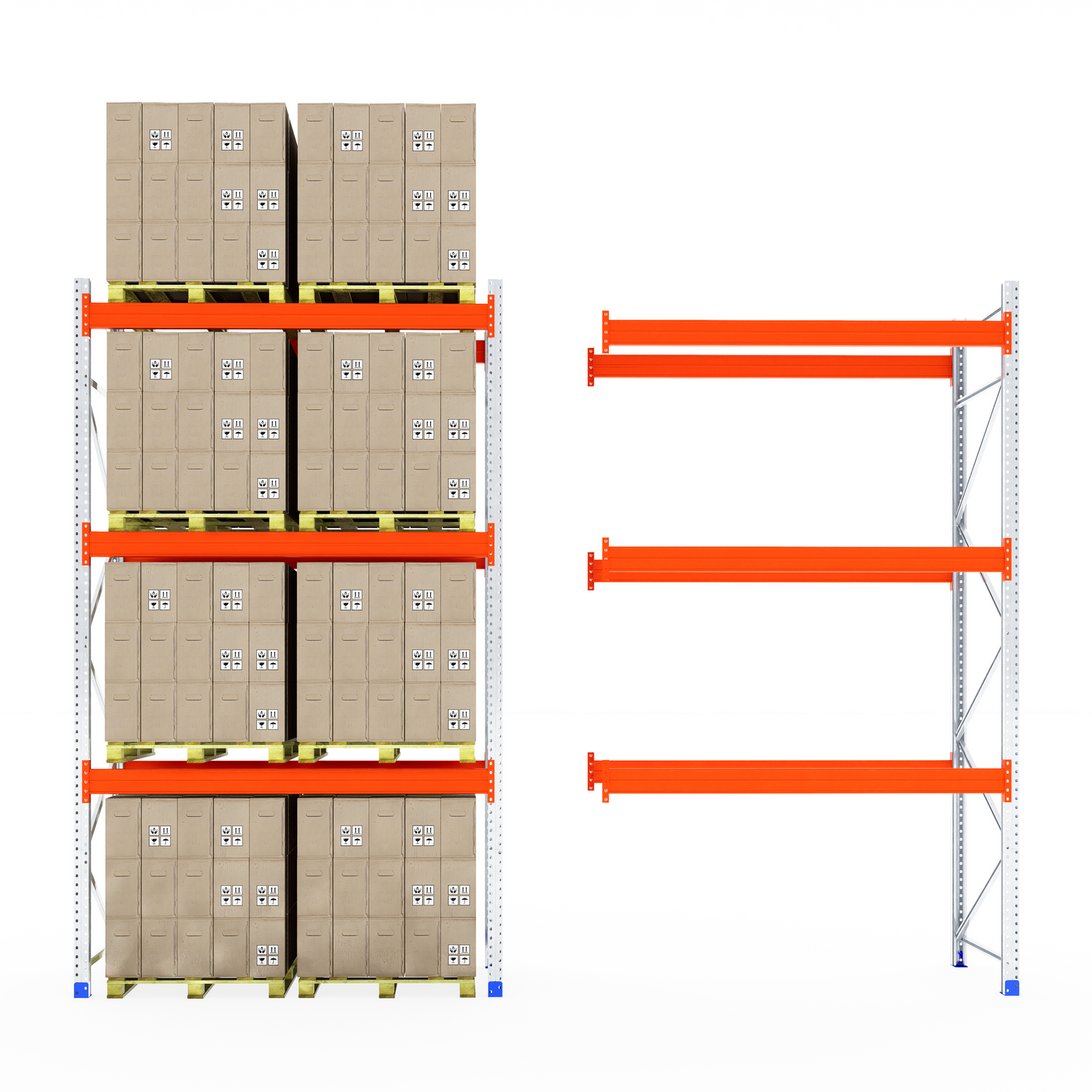 Two RackZone Pallet Racking units—one loaded, one empty—1100mm depth.
