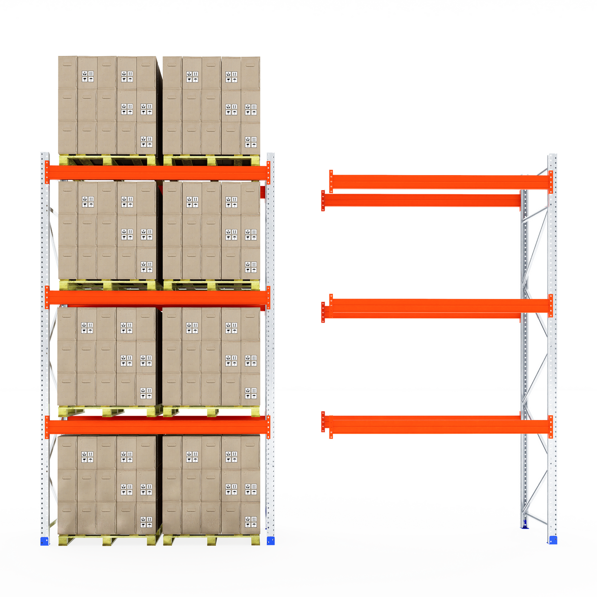 Two RackZone Pallet Racking units—one loaded, one empty—1100mm depth.