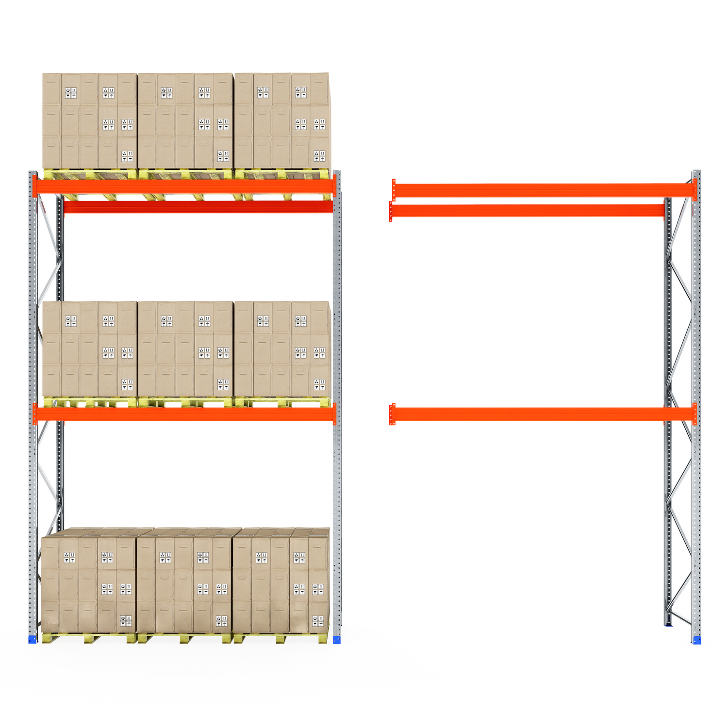 RackZone Pallet Racking 1100mm Depth Starter right, storage shelving left.