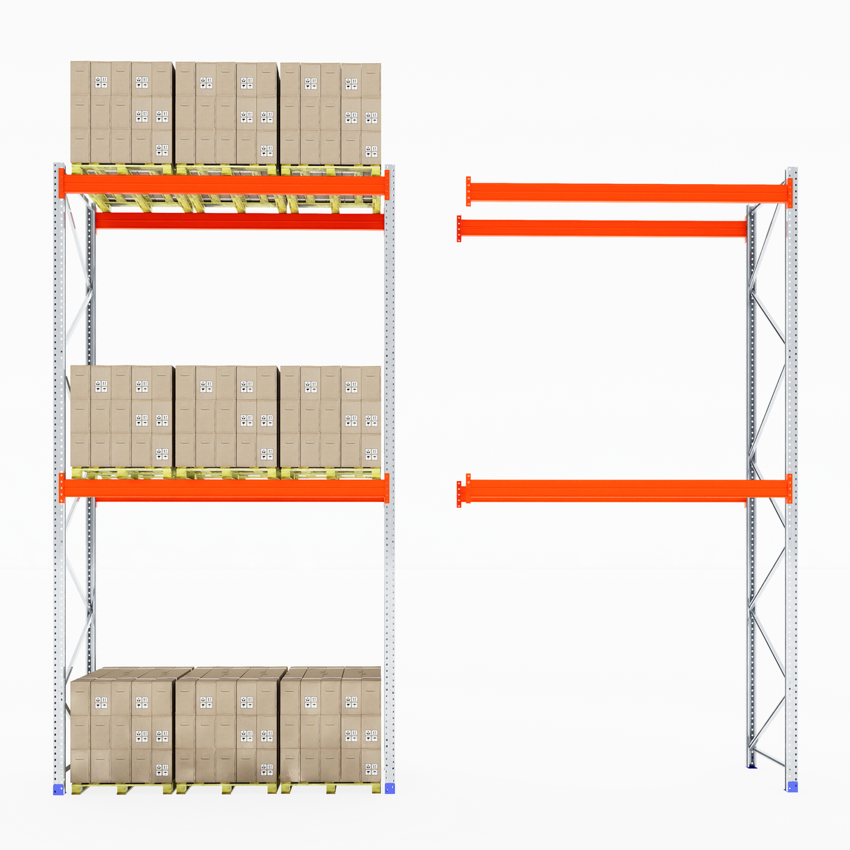 Warehouse shelves with boxes and RackZone Pallet Racking 1100mm Extender.