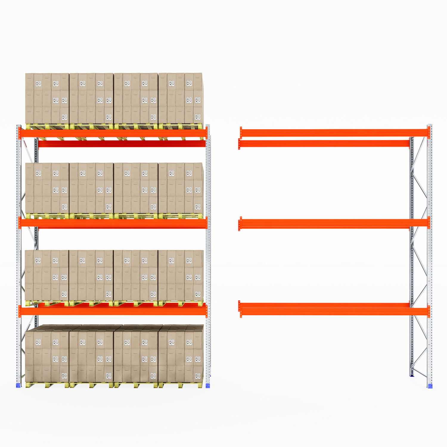 RackZone Pallet Racking 1100mm Depth - Extender, empty on right, boxes left.
