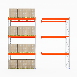 One empty RackZone Pallet Racking 1100mm Depth - Extender, one with boxes.