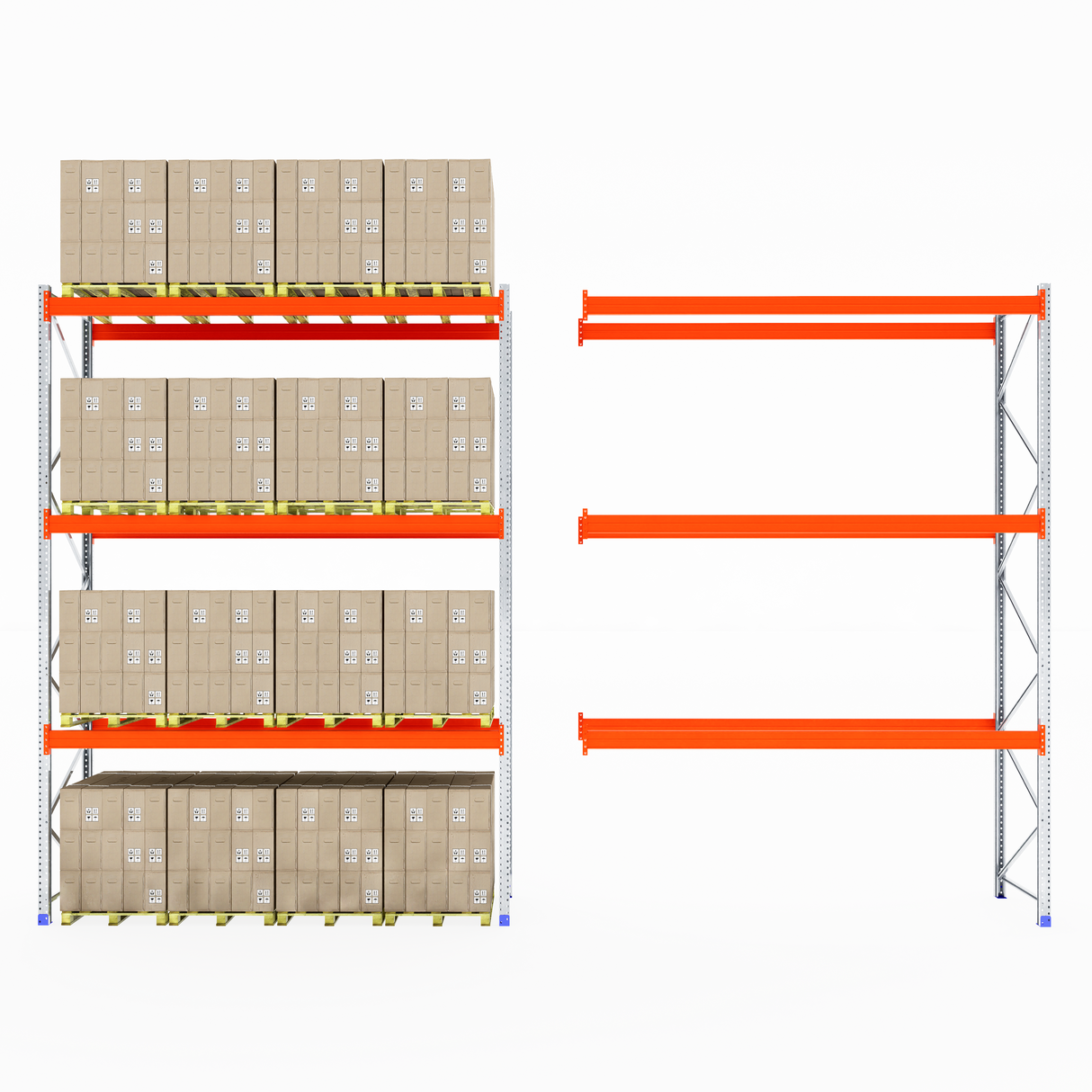 RackZone Pallet Racking 1100mm Depth - Starter: full and empty shelf display.