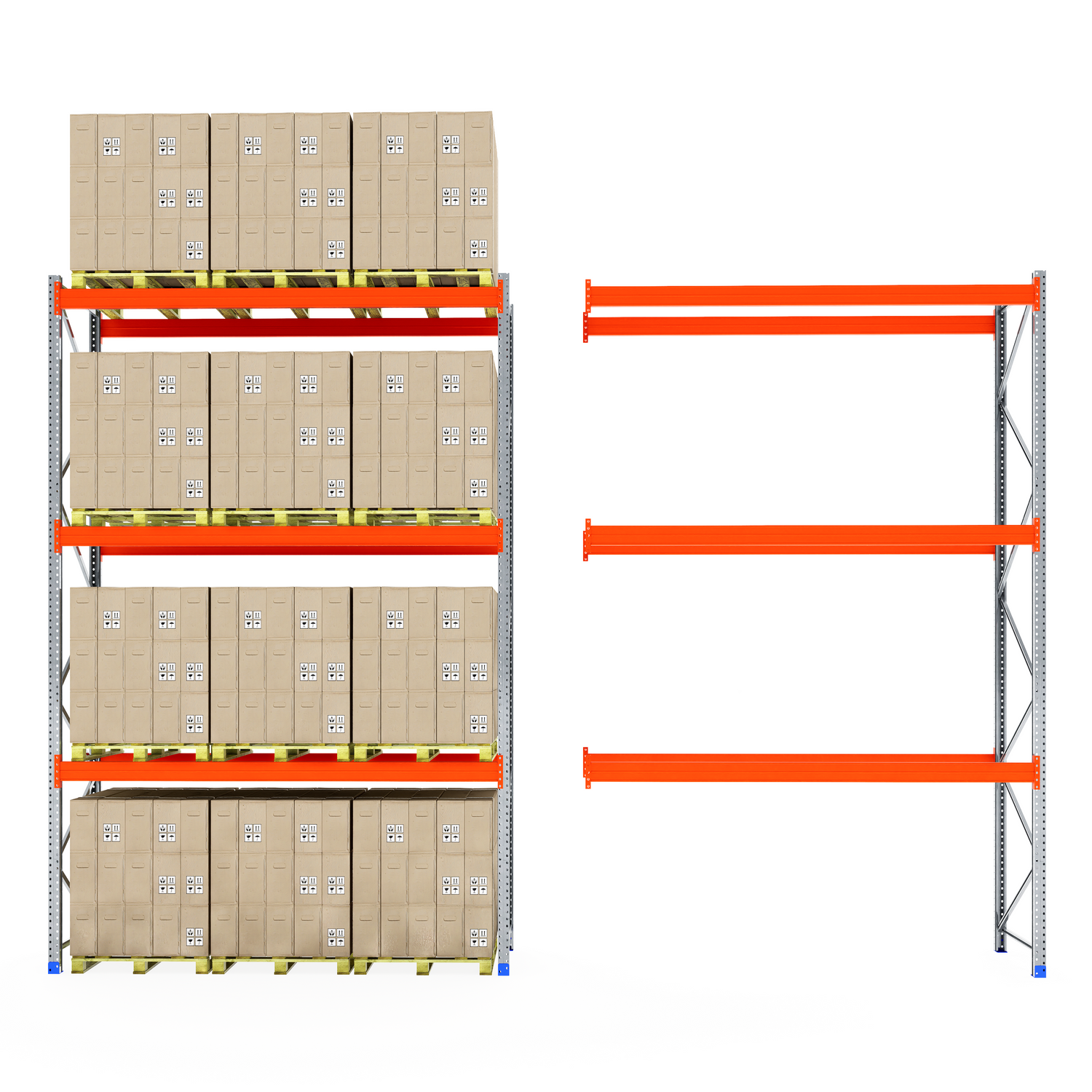 RackZone Pallet Racking 1100mm Depth Starter: one with boxes, one empty.