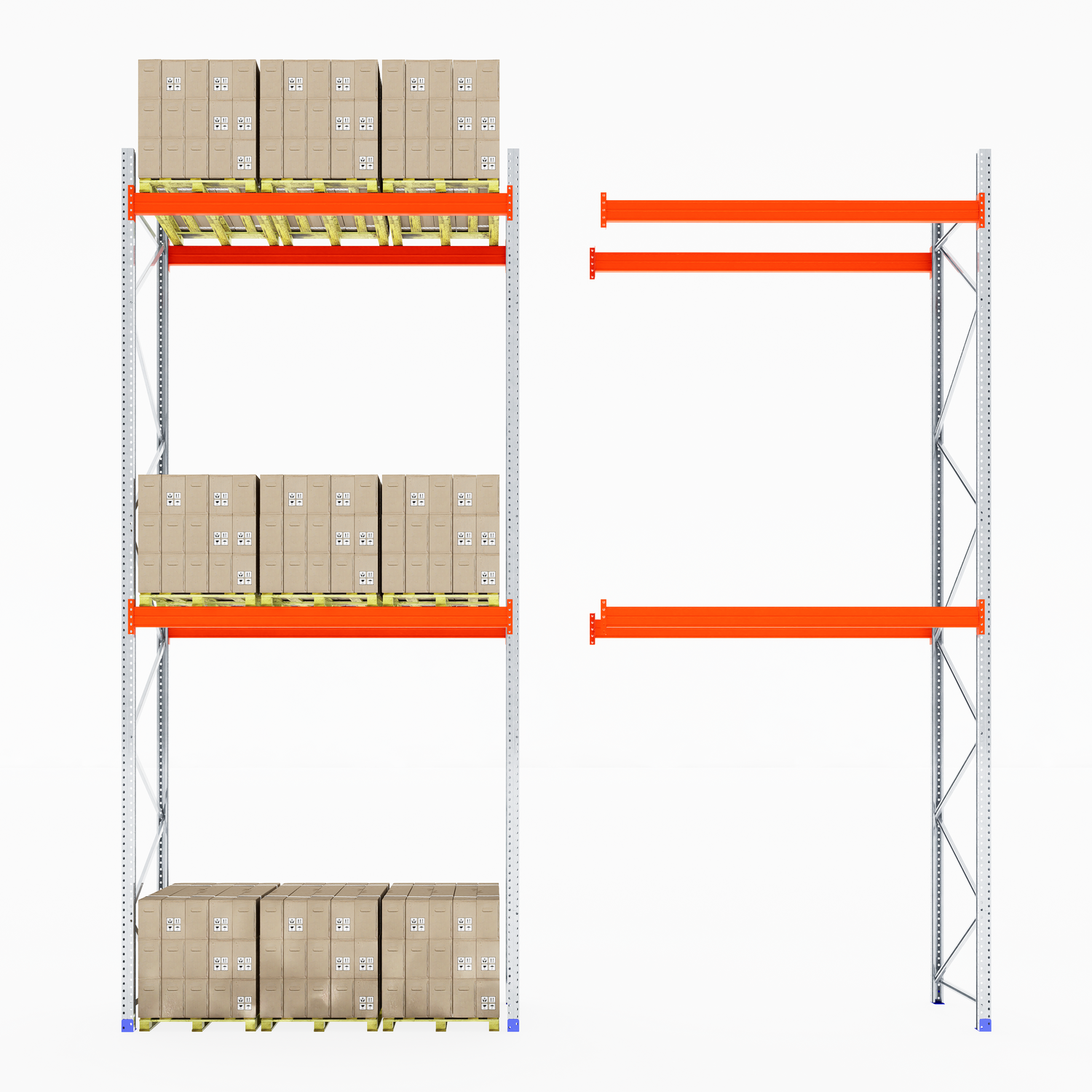 RackZone Pallet Racking 1100mm Depth - Extender with stacked warehouse boxes.