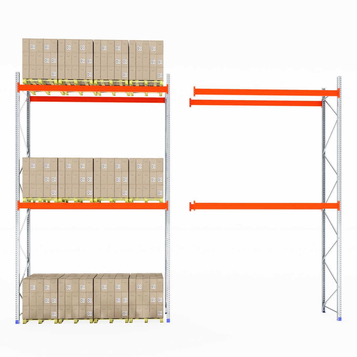 RackZone Pallet Racking 1100mm Depth - Starter with brown boxes and empty shelves.