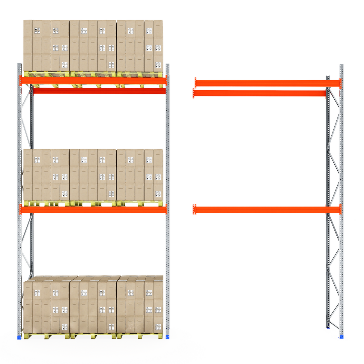RackZone Pallet Racking Extender: one fully stacked, one empty unit.