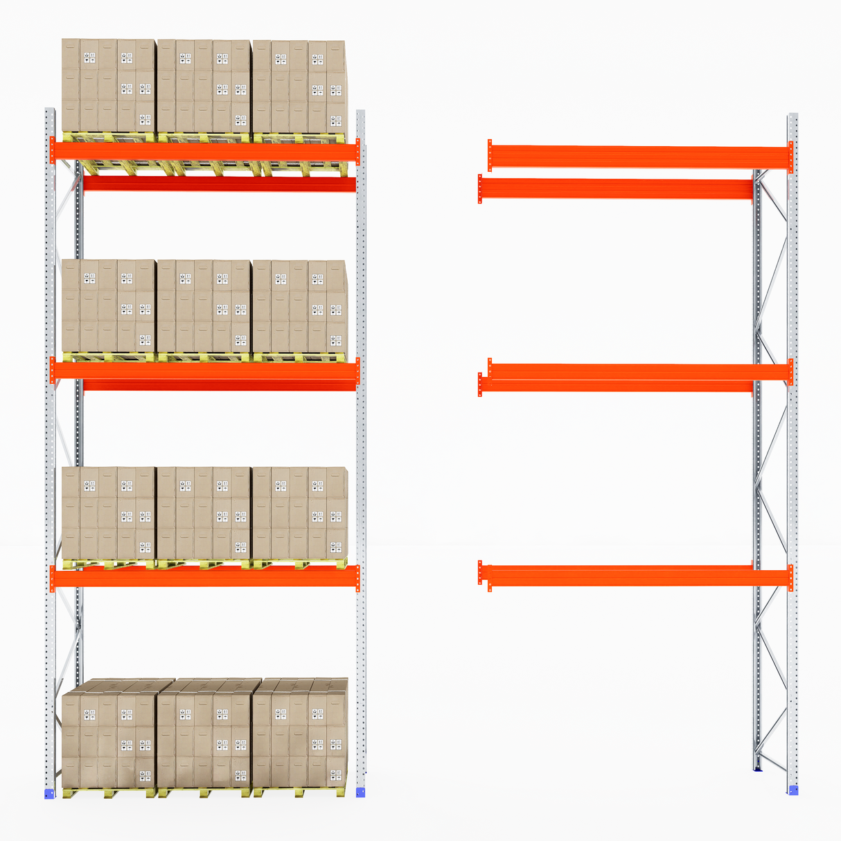 RackZone Pallet Racking 1100mm Depth - Starter with boxes and empty shelf.