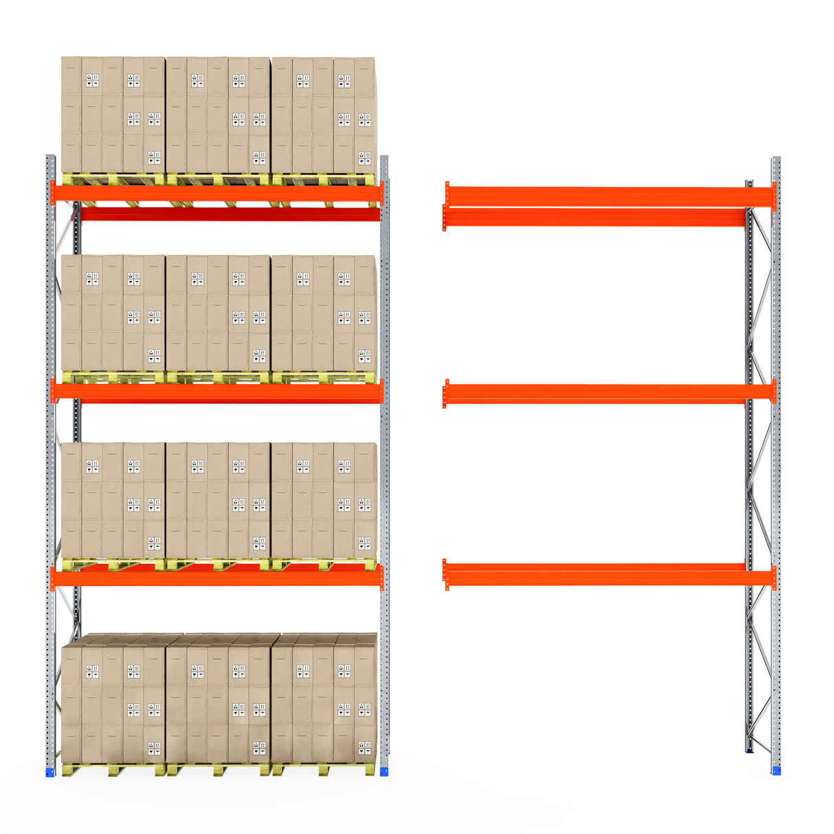 RackZone Pallet Racking 1100mm Depth - Extender on right, storage shelves left.