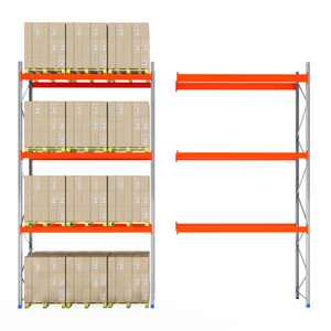 RackZone Pallet Racking 1100mm Depth - Extender on right, storage shelves left.