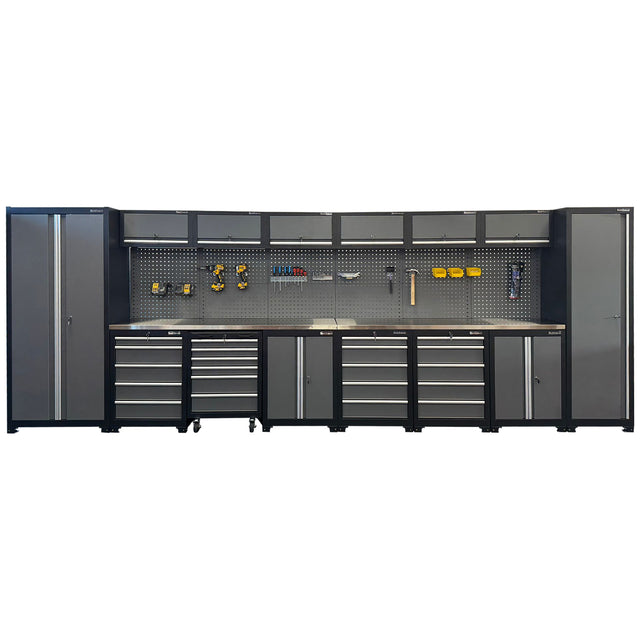 RackZone Modular Workstation System 10: garage storage with ball bearing slides.