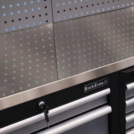 RackZone Modular Workstation System 10: locking drawers, ball bearing slides.