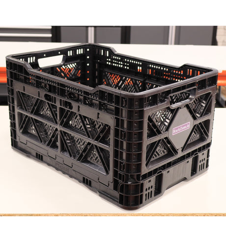 RackZone Foldable Picking Crate 48L Grey for heavy-duty storage on a table.