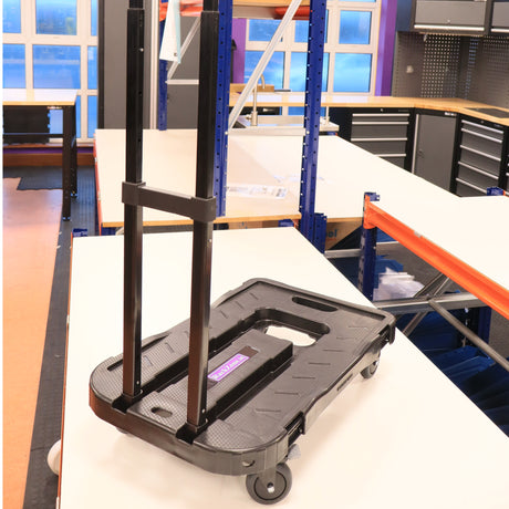 RackZone Foldable Picking Crate Dolly c/w Handle 48L in a workshop setting.