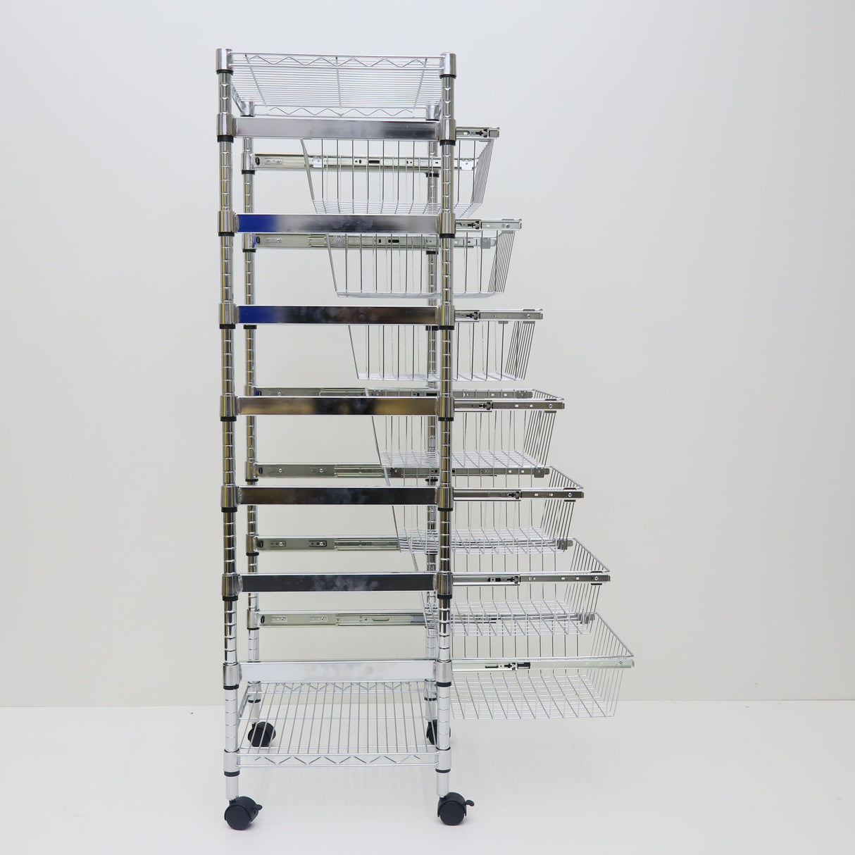 7 Tier Chrome Plated Basket Trolley 1530H x 460W x 460D