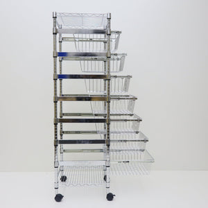 7 Tier Chrome Plated Basket Trolley 1530H x 460W x 460D