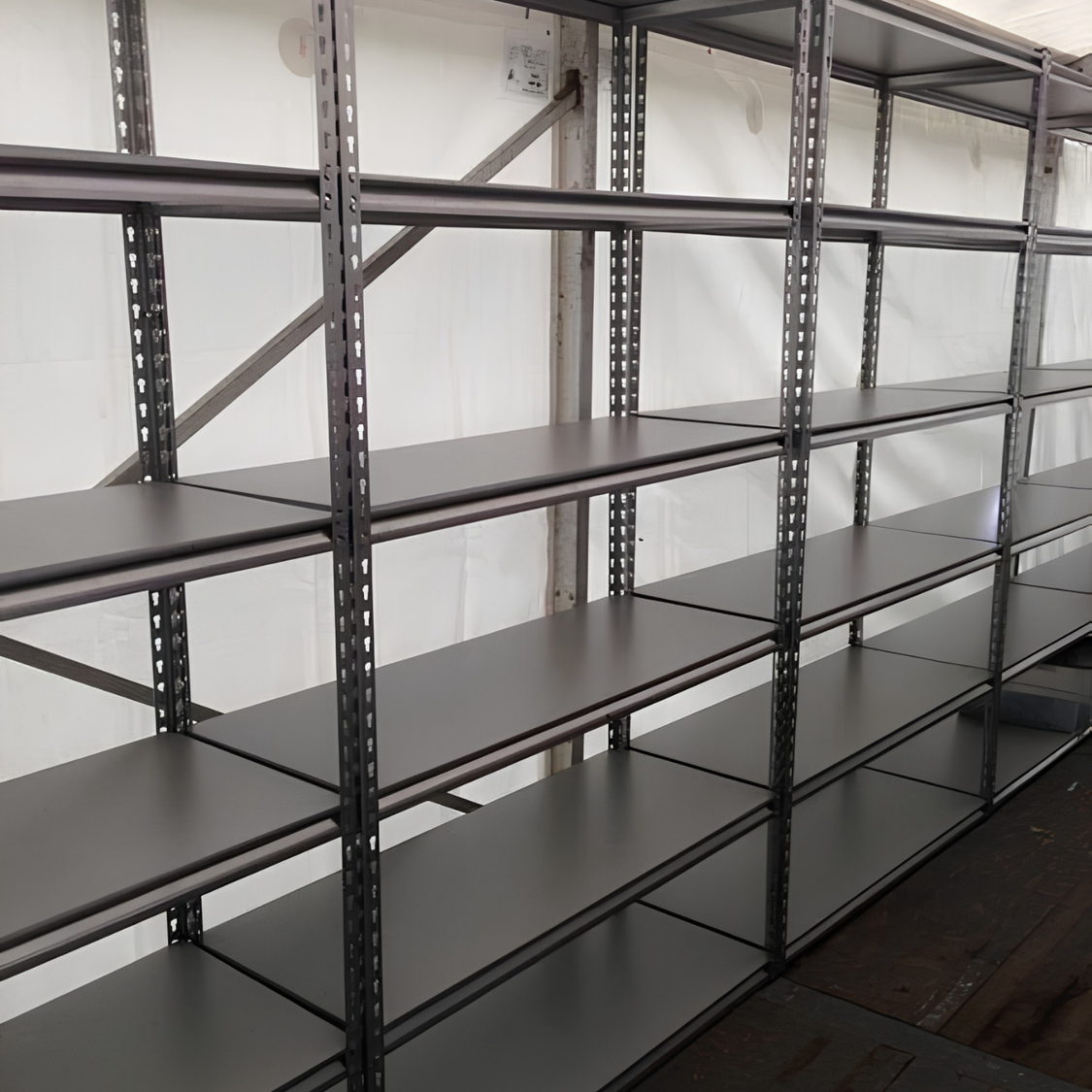 Weight rating label on a warehouse shelving unit