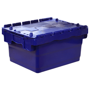 RackZone 24L blue attached lid container, 400x300x200mm, heavy duty plastic.