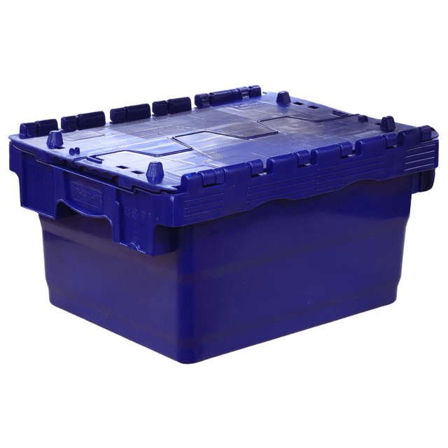 RackZone 24L blue attached lid container, 400x300x200mm, heavy duty plastic.