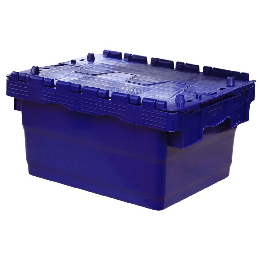 RackZone Attached Lid Container 24L, blue, locks closed for secure storage.