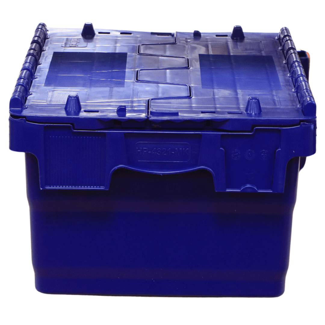 RackZone Attached Lid Container 24L, blue, secure lid, heavy-duty plastic.