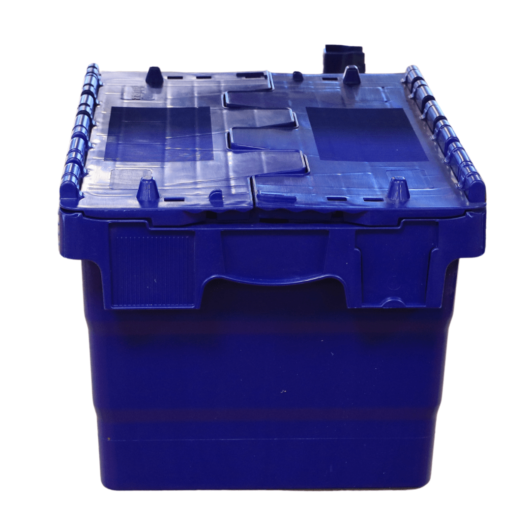 RackZone Attached Lid Container 21L Blue, 400x300x255mm, front view.