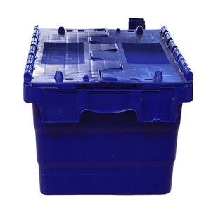 RackZone Attached Lid Container 21L Blue, 400x300x255mm, front view.