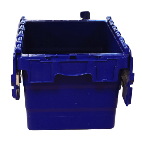 RackZone Attached Lid Container 21L Blue, front view with open lid.