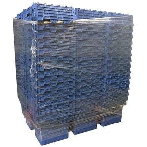 RackZone blue 27L containers (135) stackable, pallet-wrapped in clear film.