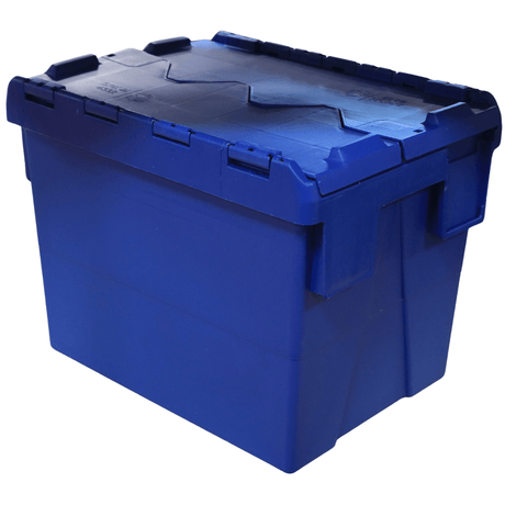 RackZone Attached Lid Containers 27L, blue, 400d x 300w x 320h storage tote.
