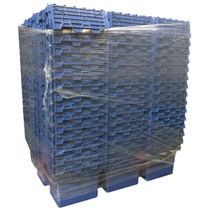 RackZone Pallet Deal: 135 Blue 33L Attached Lid Containers, stacked & wrapped.