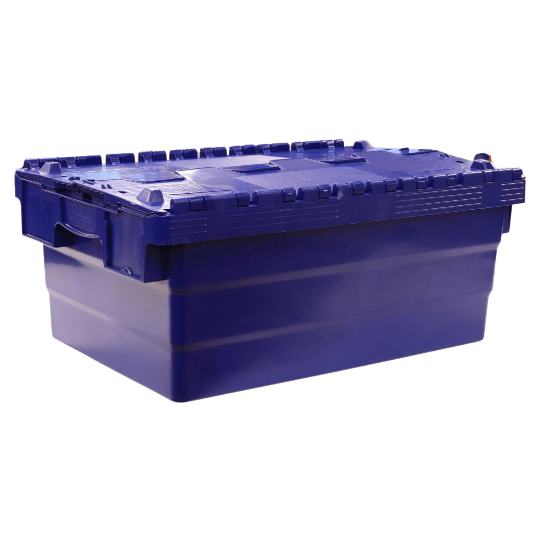RackZone Attached Lid Container 33L, Blue, 400x300x365mm, secure lid.